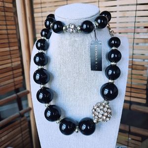 Stephan & Co Black Acrylic Round Bead Bracelet and Necklace Set Rhinestones NWT